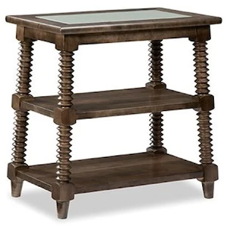 Transitional Solid Wood Large End Table with Glass Top